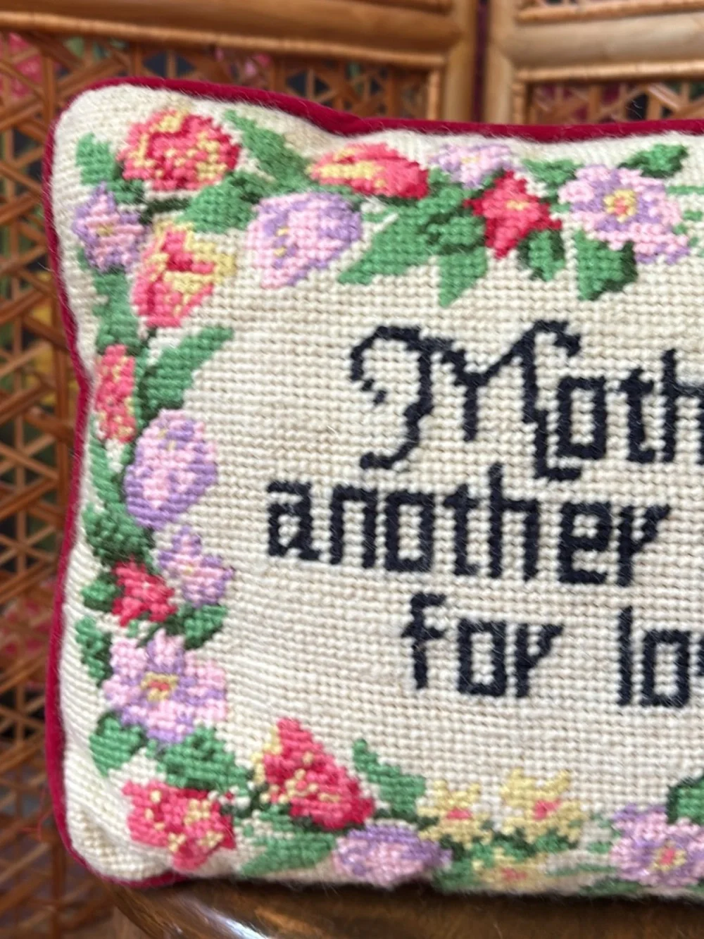 Floral Cross-Stitch Accent Pillow - Multicolor